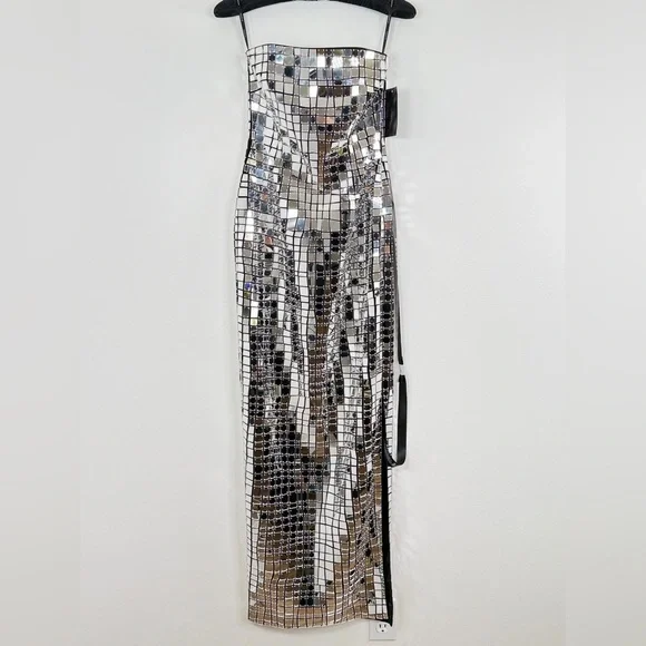 Retrofete Strapless Bodycon Metallic Imani Dress Evening Gown Silver XS - Picture 10 of 16